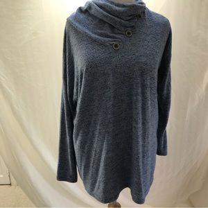 Long sleeve cowl knock tunic in heather blue size XXL